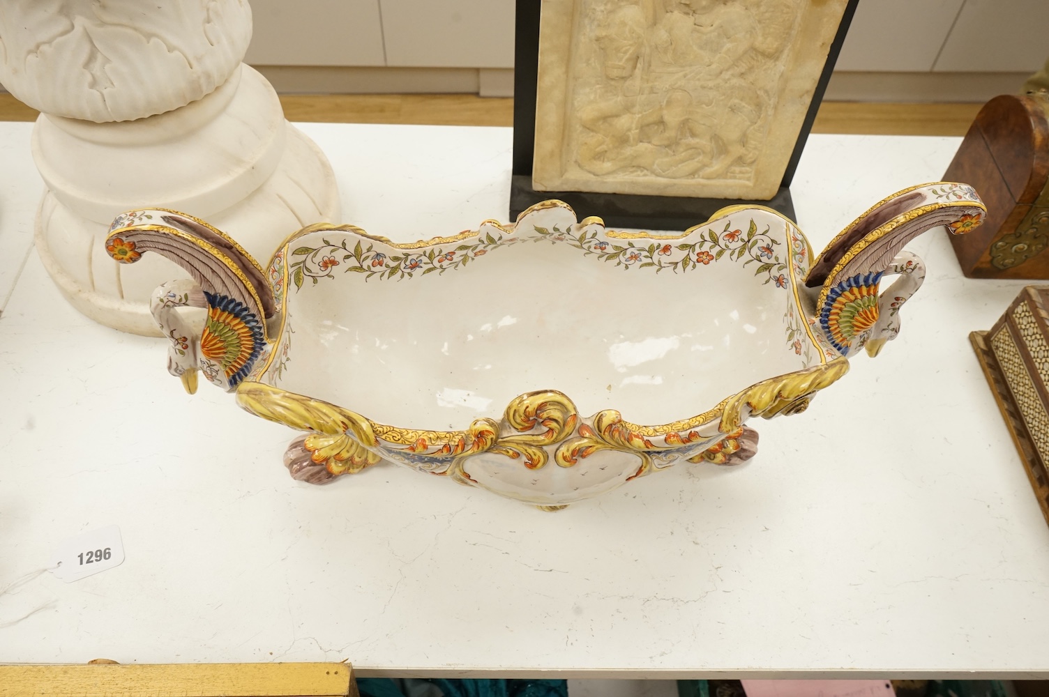 An early 20th century French faience jardiniere, 55cm wide